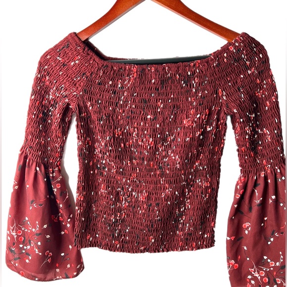 maroon express long sleeved off the shoulder top C2 - Picture 3 of 3